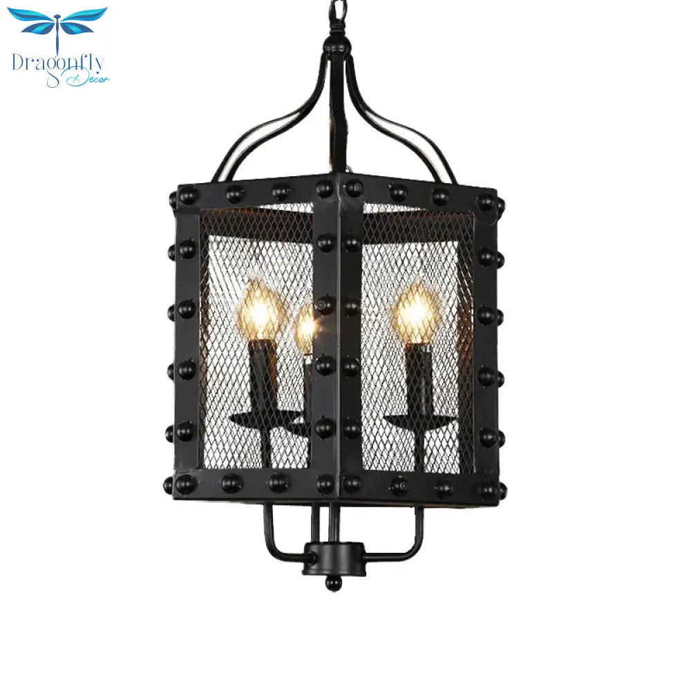 Metal Candle Chandelier Lighting Retro 3 Lights Restaurant Pendant Lamp Fixture In Black