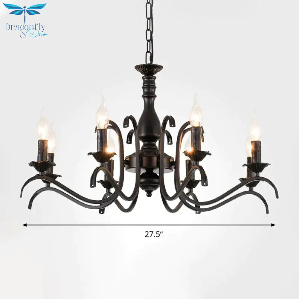 Metal Candle Shaped Ceiling Chandelier Antique 3/5/6 Lights Beedroom Hanging Pendant Light In Black