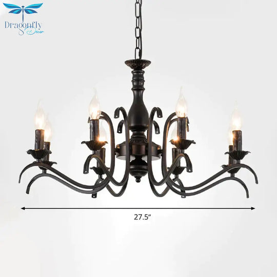 Metal Candle Shaped Ceiling Chandelier Antique 3/5/6 Lights Beedroom Hanging Pendant Light In Black
