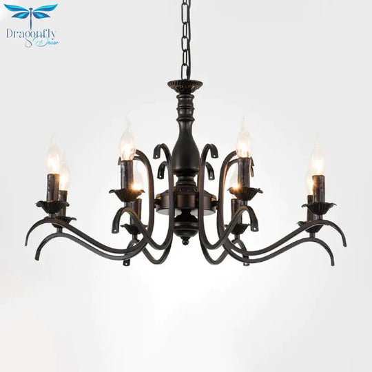 Metal Candle Shaped Ceiling Chandelier Antique 3/5/6 Lights Beedroom Hanging Pendant Light In Black