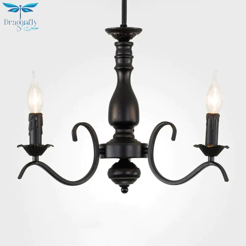Metal Candle Shaped Ceiling Chandelier Antique 3/5/6 Lights Beedroom Hanging Pendant Light In Black