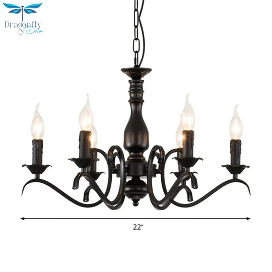 Metal Candle Shaped Ceiling Chandelier Antique 3/5/6 Lights Beedroom Hanging Pendant Light In Black