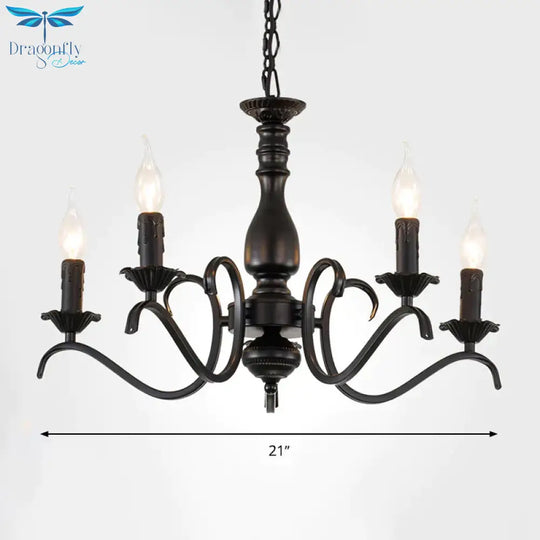 Metal Candle Shaped Ceiling Chandelier Antique 3/5/6 Lights Beedroom Hanging Pendant Light In Black