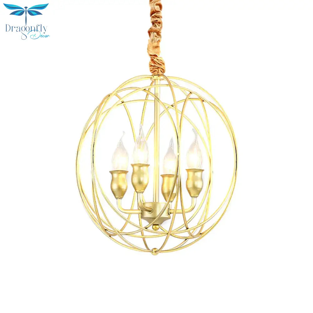Metal Candle Style Ceiling Pendant Country 4/6 Lights Dining Room Chandelier Lighting In Black/Gold