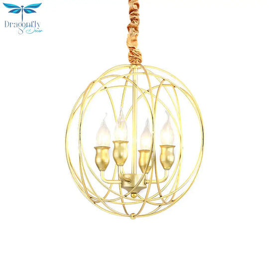 Metal Candle Style Ceiling Pendant Country 4/6 Lights Dining Room Chandelier Lighting In Black/Gold
