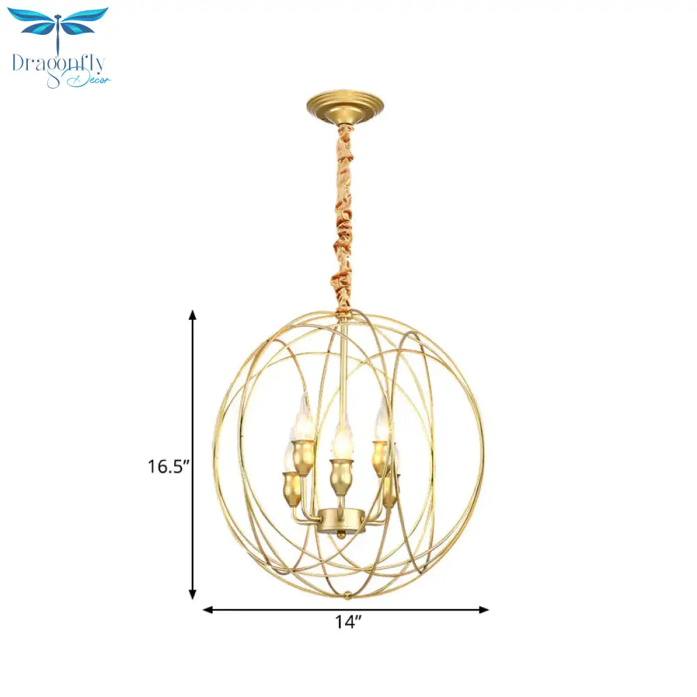Metal Candle Style Ceiling Pendant Country 4/6 Lights Dining Room Chandelier Lighting In Black/Gold