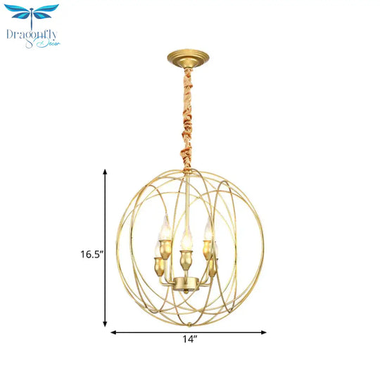 Metal Candle Style Ceiling Pendant Country 4/6 Lights Dining Room Chandelier Lighting In Black/Gold