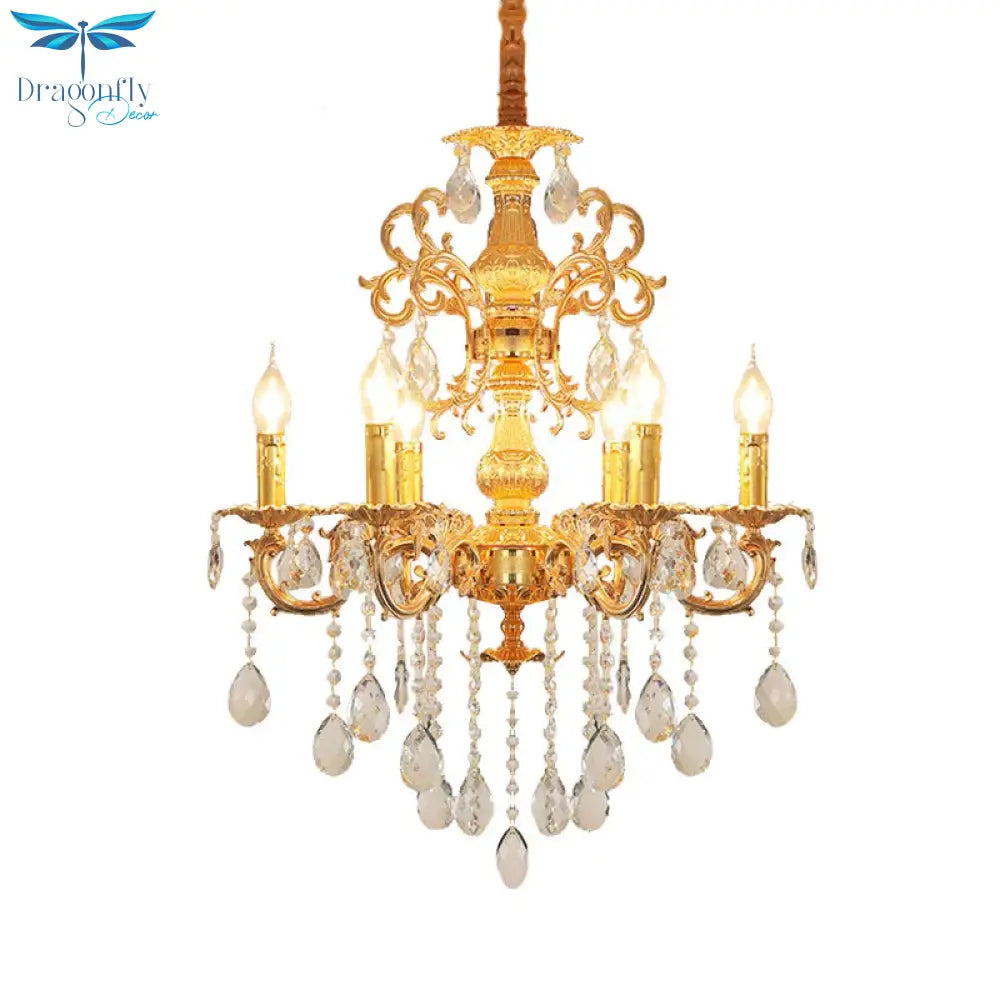 Metal Candlestick Chandelier Lighting Vintage 6 Heads Living Room Suspension Light In Gold With