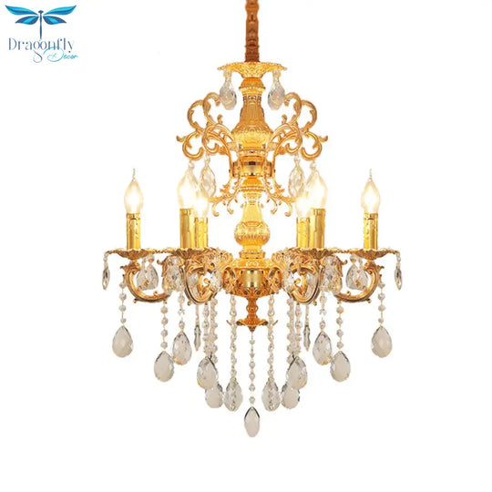 Metal Candlestick Chandelier Lighting Vintage 6 Heads Living Room Suspension Light In Gold With