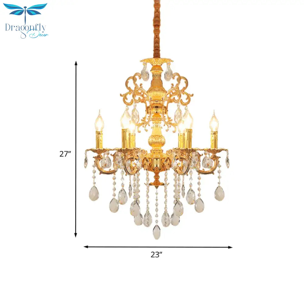 Metal Candlestick Chandelier Lighting Vintage 6 Heads Living Room Suspension Light In Gold With