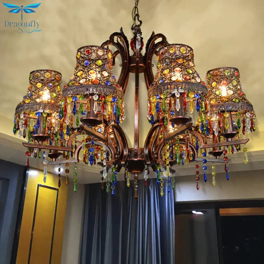 Metal Copper Chandelier Light Fixture Bell 3/5/8 Bulbs Bohemian Ceiling Pendant For Living Room