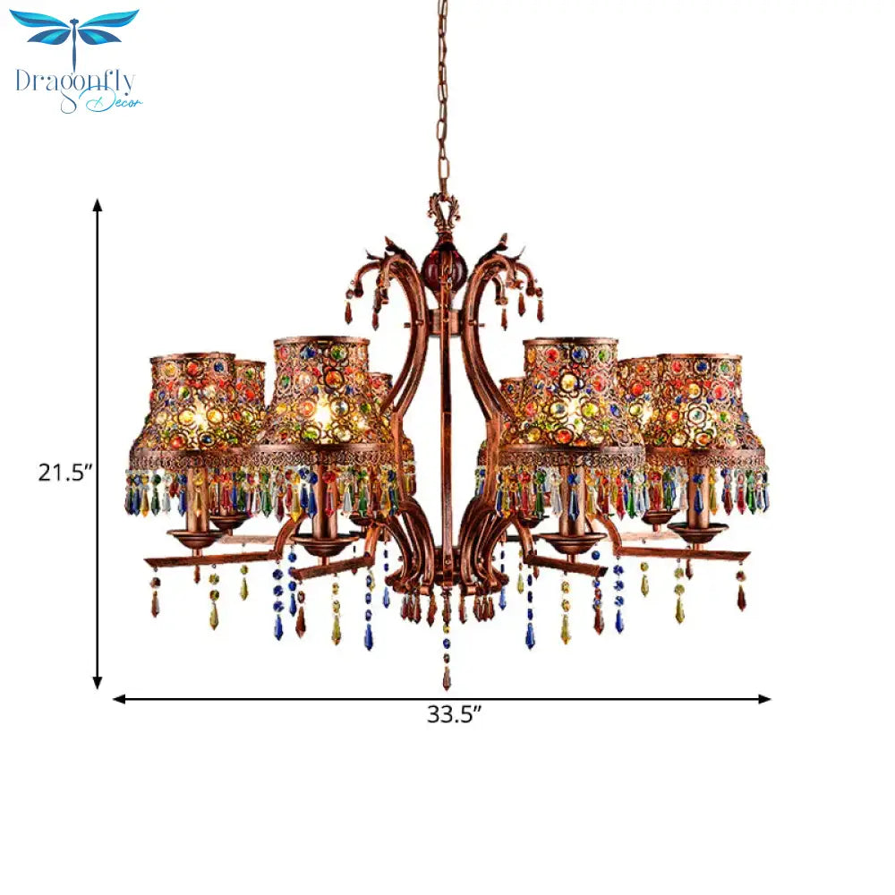 Metal Copper Chandelier Light Fixture Bell 3/5/8 Bulbs Bohemian Ceiling Pendant For Living Room