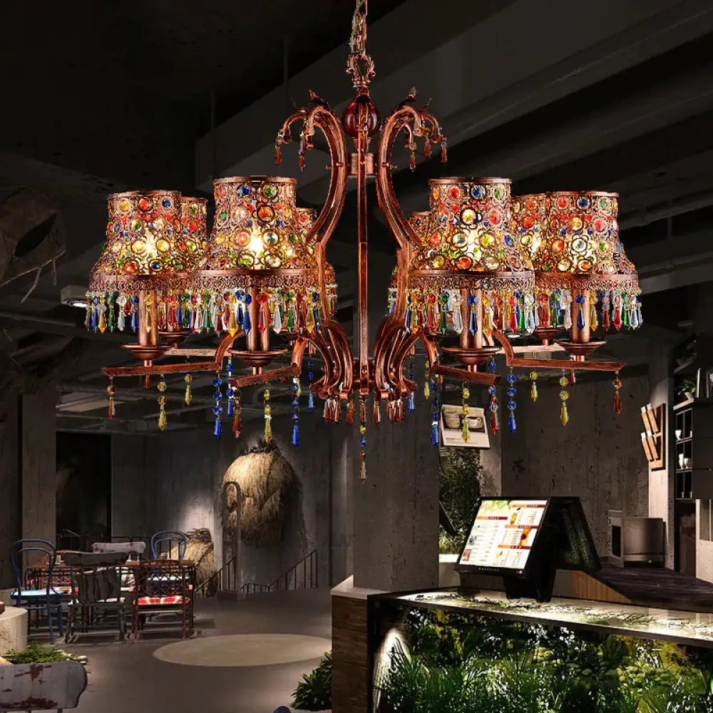 Metal Copper Chandelier Light Fixture Bell 3/5/8 Bulbs Bohemian Ceiling Pendant For Living Room 8 /