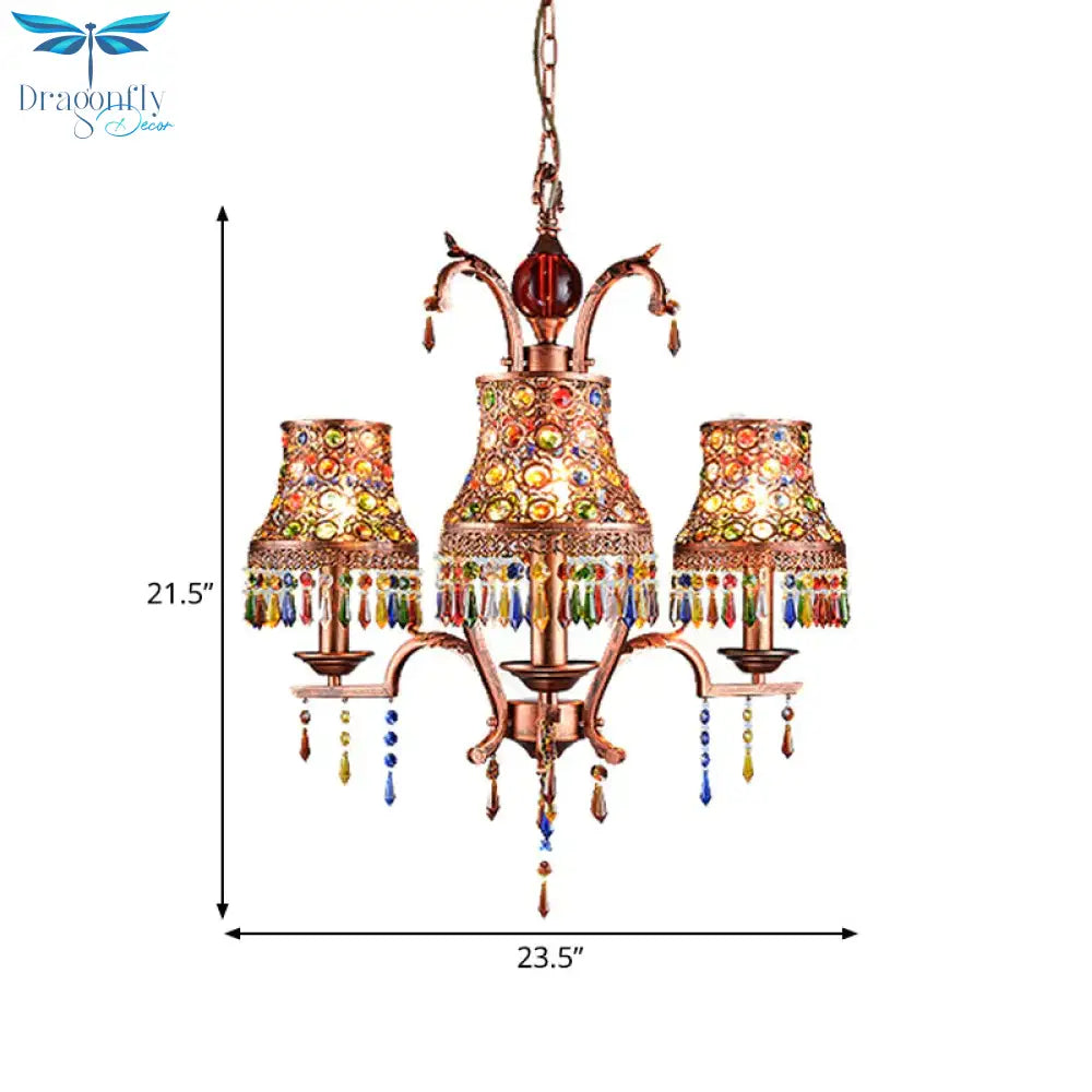 Metal Copper Chandelier Light Fixture Bell 3/5/8 Bulbs Bohemian Ceiling Pendant For Living Room