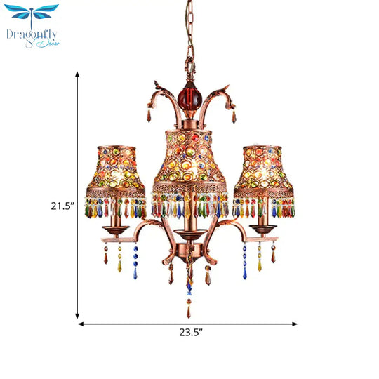 Metal Copper Chandelier Light Fixture Bell 3/5/8 Bulbs Bohemian Ceiling Pendant For Living Room