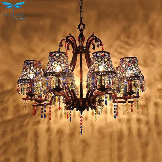Metal Copper Chandelier Light Fixture Bell 3/5/8 Bulbs Bohemian Ceiling Pendant For Living Room