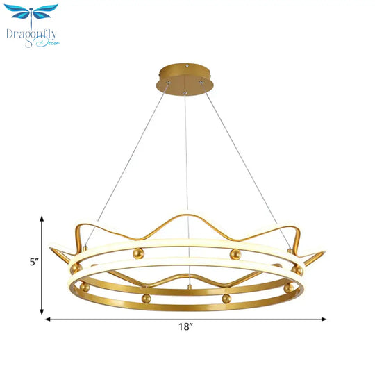 Metal Crown Frame Hanging Light Modernist Led Gold Chandelier Pendant For Bedroom