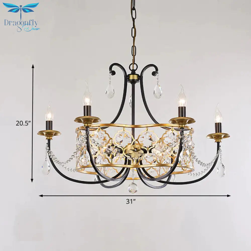 Metal Curved Arm Hanging Chandelier Country 9 Lights Dining Room Pendant Light In Gold