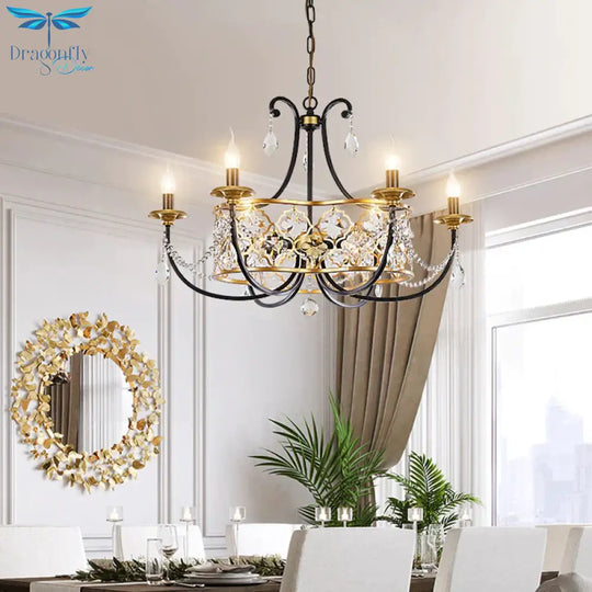 Metal Curved Arm Hanging Chandelier Country 9 Lights Dining Room Pendant Light In Gold