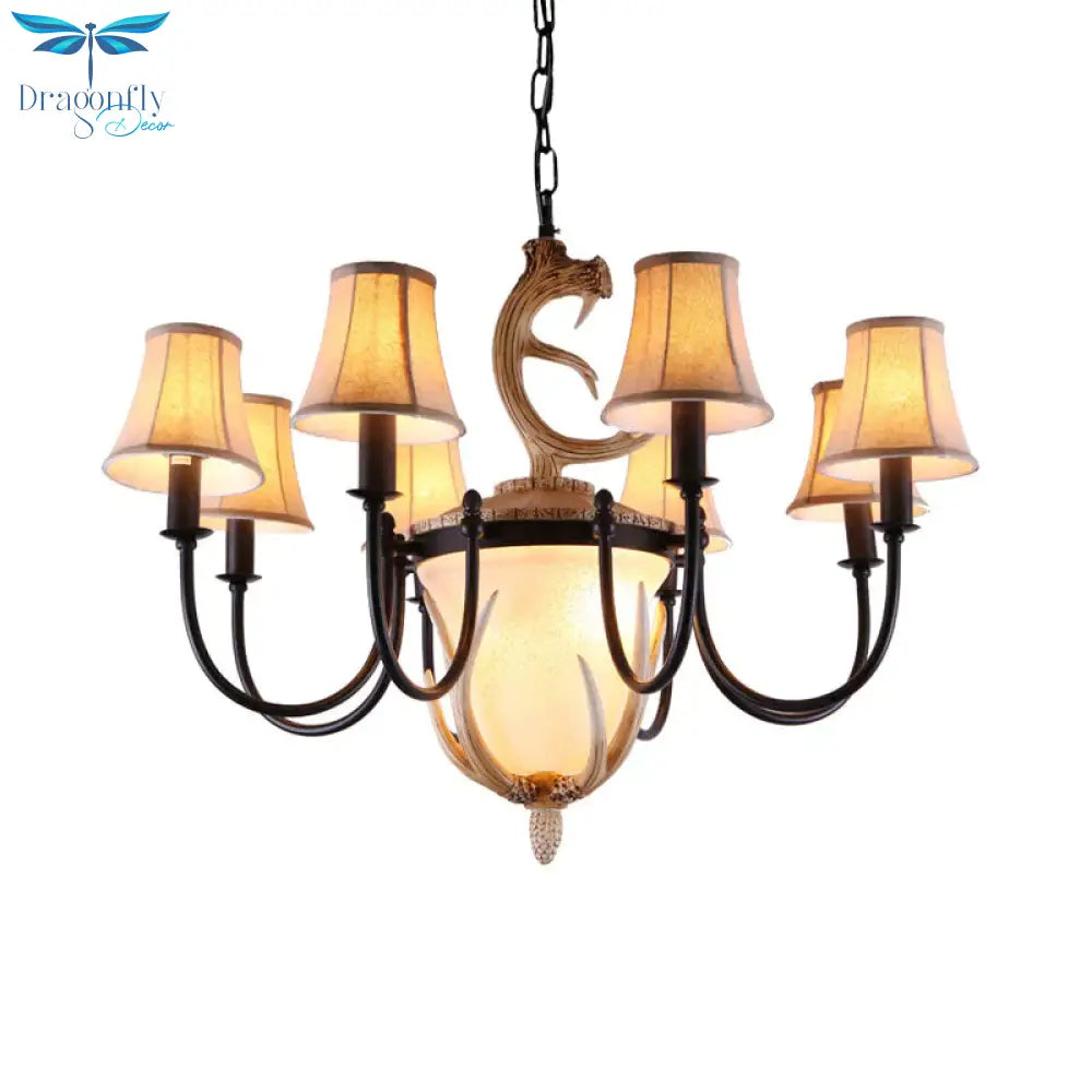Metal Curved Armed Chandelier Lamp Traditional 9/11 Bulbs Restaurant Hanging Ceiling Light In Black