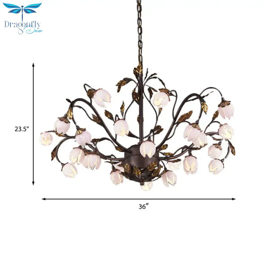 Metal Dark Brown Chandelier Lighting Lotus 12/20/25 Lights American Garden Led Drop Lamp For Bedroom