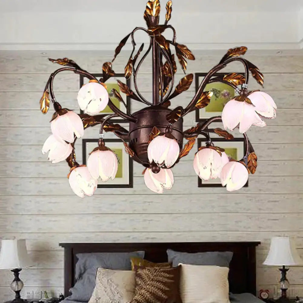 Metal Dark Brown Chandelier Lighting Lotus 12/20/25 Lights American Garden Led Drop Lamp For
