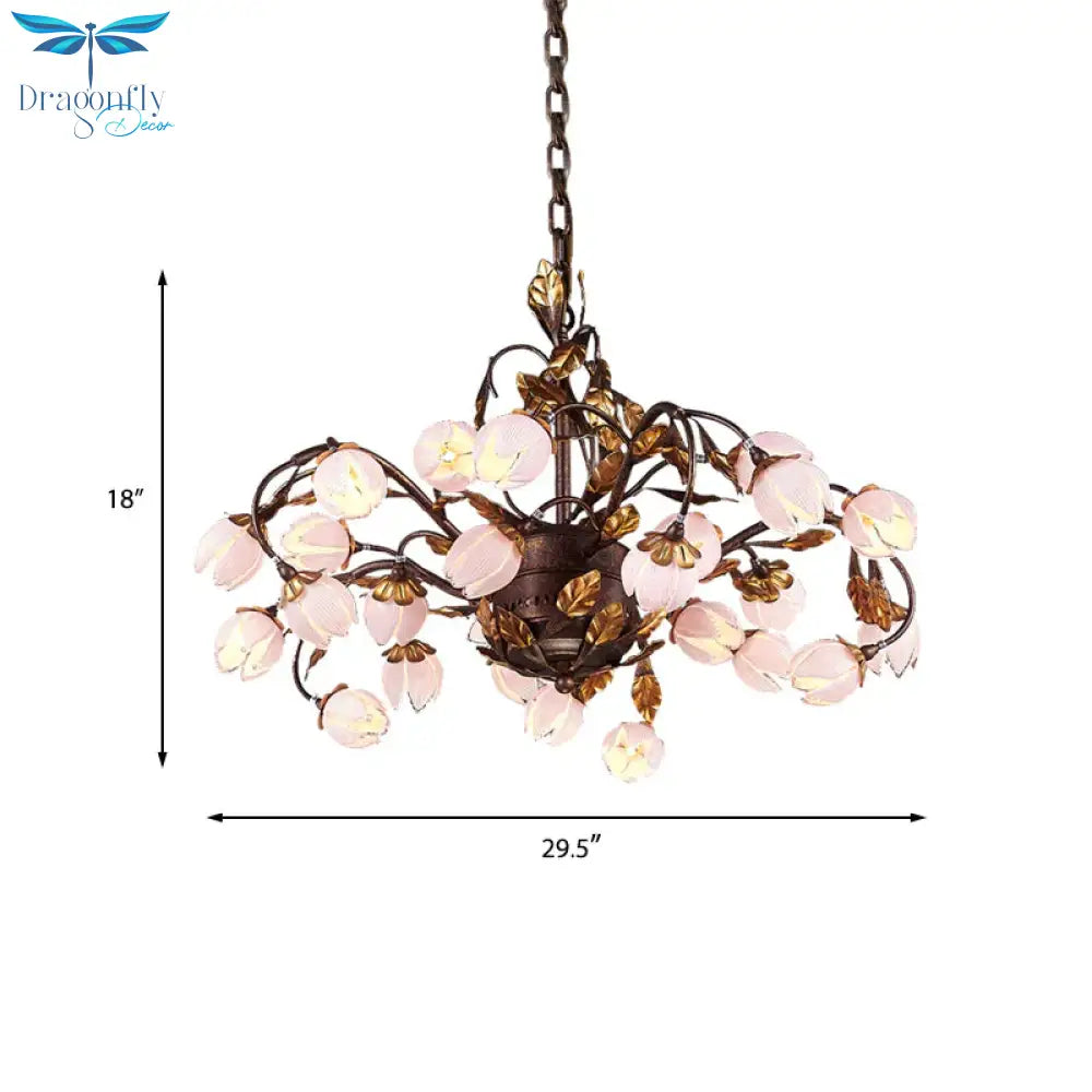 Metal Dark Brown Chandelier Lighting Lotus 12/20/25 Lights American Garden Led Drop Lamp For Bedroom