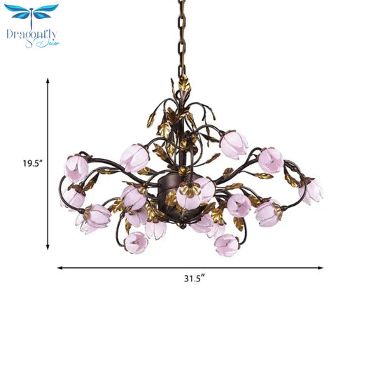 Metal Dark Brown Chandelier Lighting Lotus 12/20/25 Lights American Garden Led Drop Lamp For Bedroom