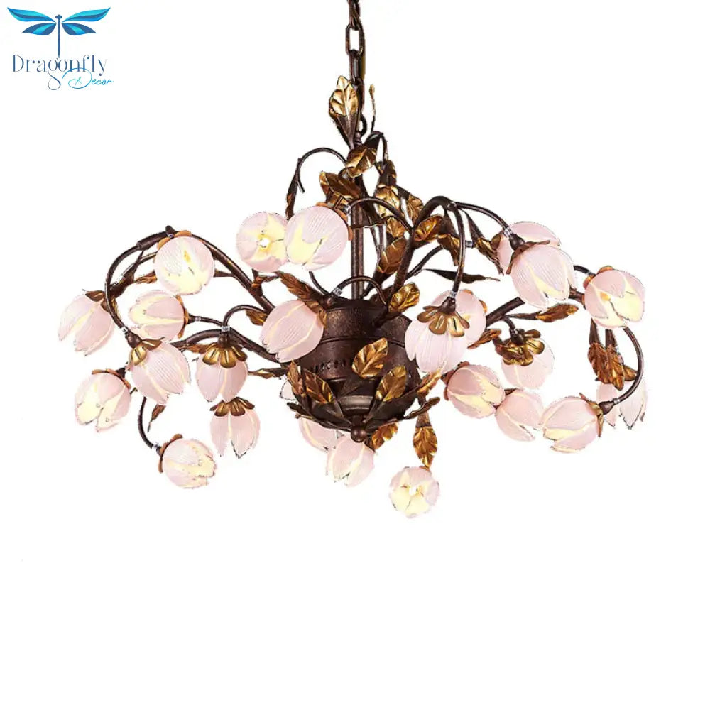 Metal Dark Brown Chandelier Lighting Lotus 12/20/25 Lights American Garden Led Drop Lamp For Bedroom