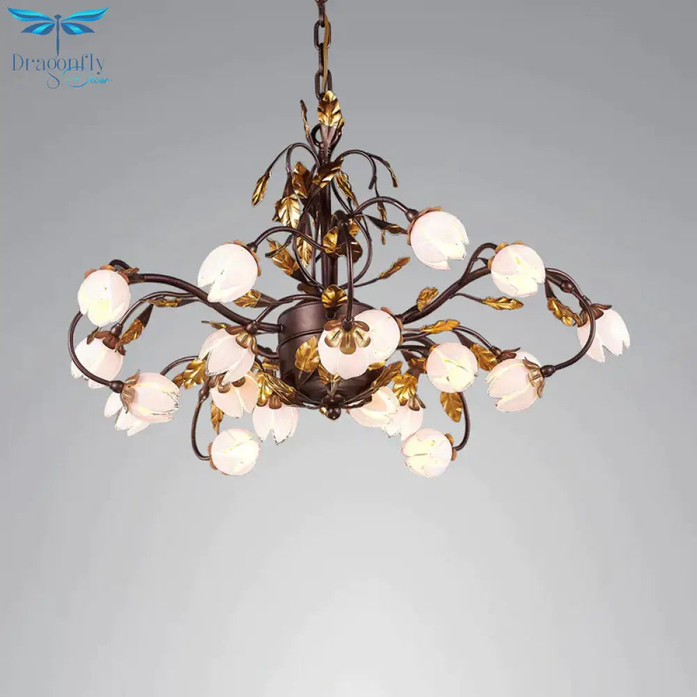 Metal Dark Brown Chandelier Lighting Lotus 12/20/25 Lights American Garden Led Drop Lamp For Bedroom