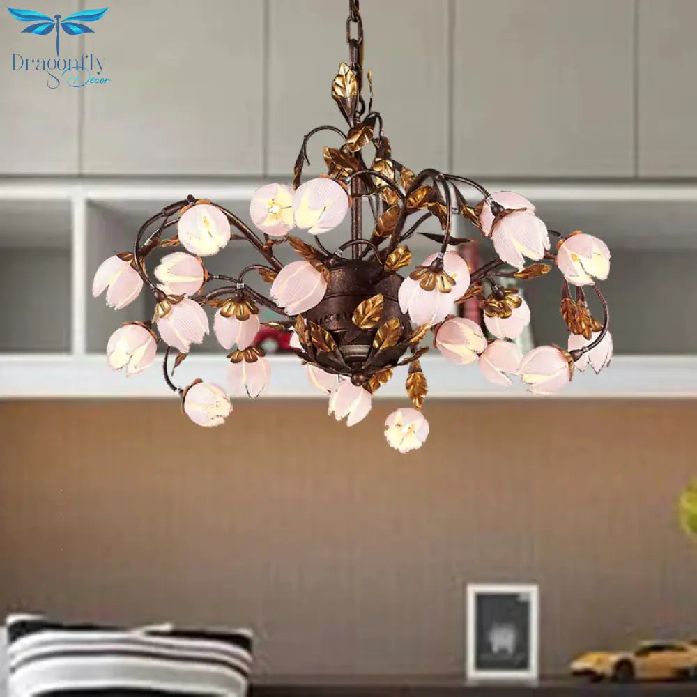 Metal Dark Brown Chandelier Lighting Lotus 12/20/25 Lights American Garden Led Drop Lamp For Bedroom