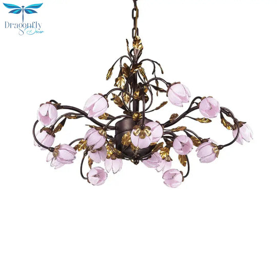 Metal Dark Brown Chandelier Lighting Lotus 12/20/25 Lights American Garden Led Drop Lamp For Bedroom