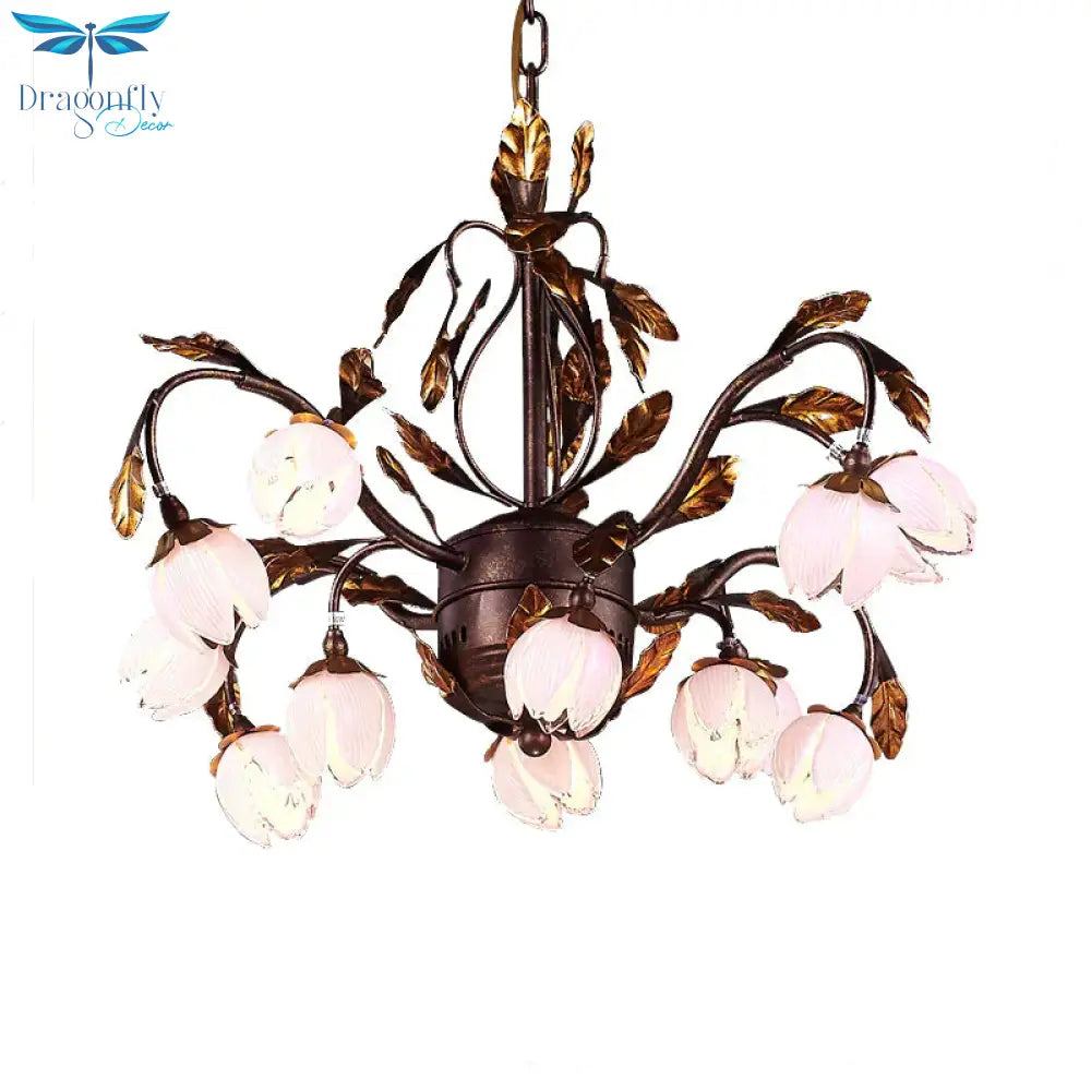 Metal Dark Brown Chandelier Lighting Lotus 12/20/25 Lights American Garden Led Drop Lamp For Bedroom