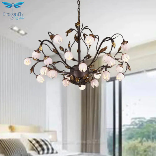 Metal Dark Brown Chandelier Lighting Lotus 12/20/25 Lights American Garden Led Drop Lamp For Bedroom