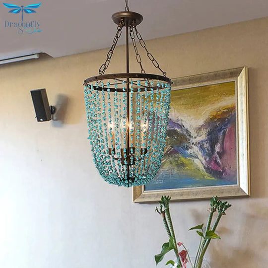 Metal Dome Chandelier Lamp Nordic 4 Bulbs Blue Pendant Lighting Fixture For Living Room