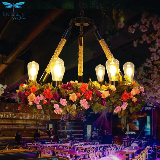 Metal Exposed Bulb Pendant Chandelier Industrial 6 - Light Restaurant Pendulum Light With