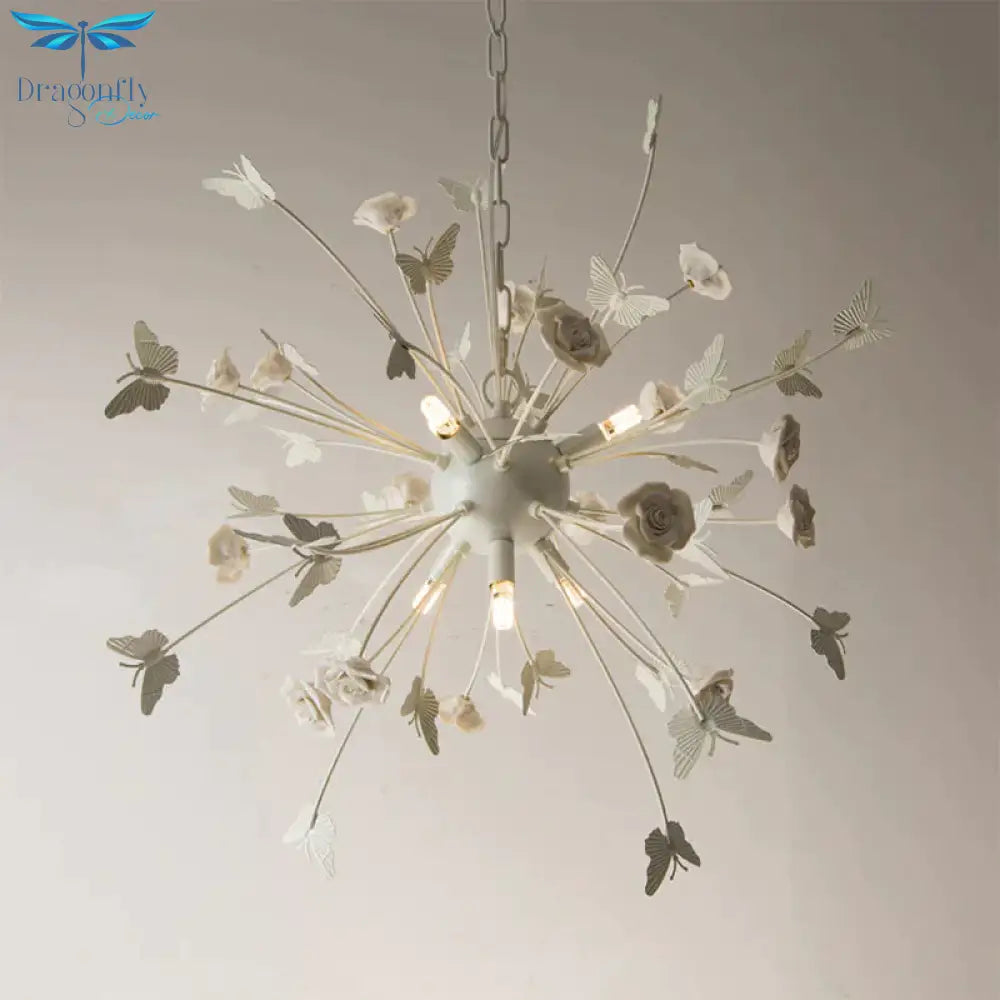 Metal Flower Chandelier Lamp Minimalism Led White - Silver Pendant Lighting Fixture With Adjustable