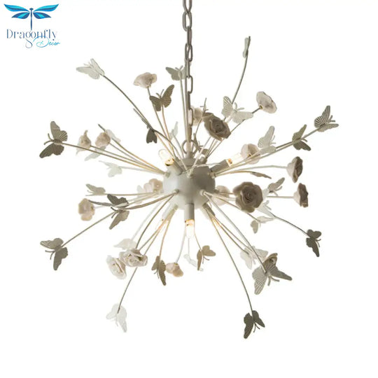 Metal Flower Chandelier Lamp Minimalism Led White - Silver Pendant Lighting Fixture With Adjustable