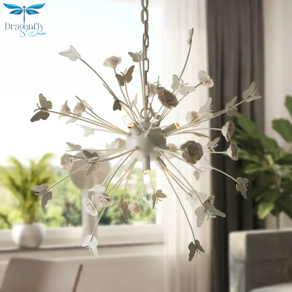 Metal Flower Chandelier Lamp Minimalism Led White - Silver Pendant Lighting Fixture With Adjustable