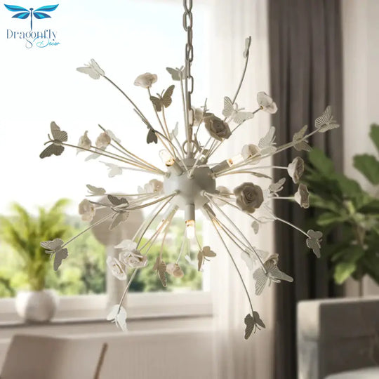 Metal Flower Chandelier Lamp Minimalism Led White - Silver Pendant Lighting Fixture With Adjustable