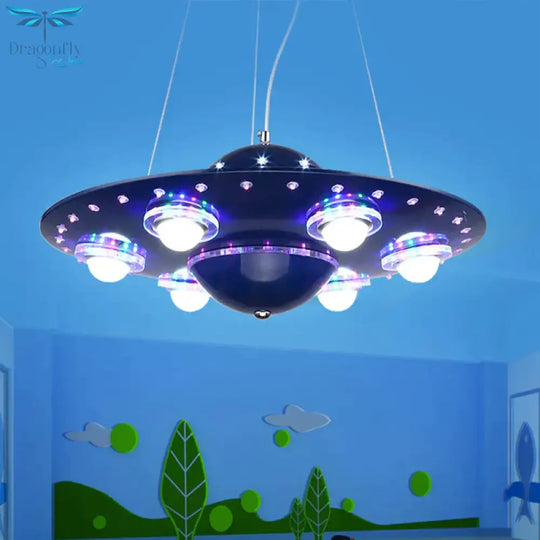Metal Flying Saucer Hanging Chandelier Cartoon Integrated Led Pendant Ceiling Light In Silver/Dark