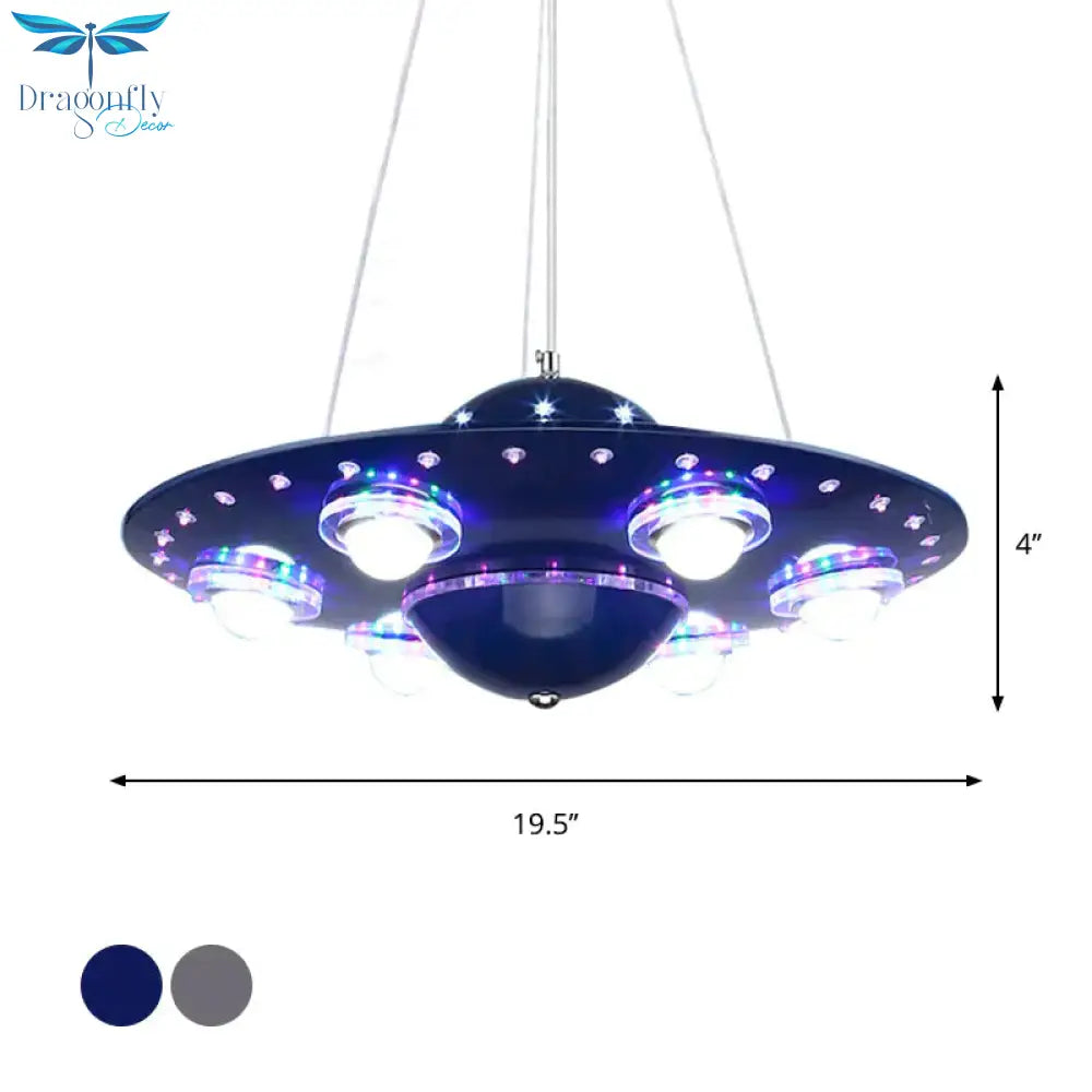 Metal Flying Saucer Hanging Chandelier Cartoon Integrated Led Pendant Ceiling Light In Silver/Dark