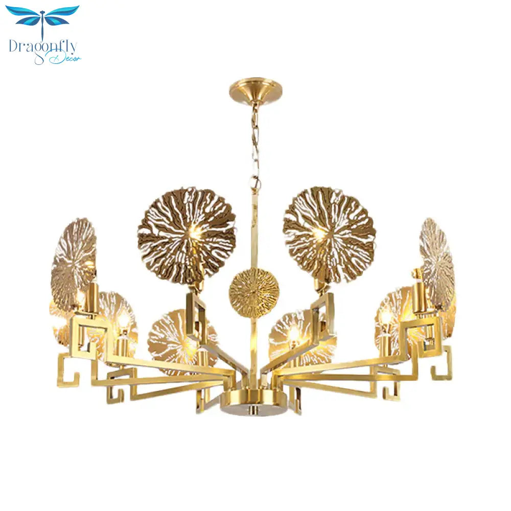 Metal Gold Chandelier Light Fixture Lotus 6/8/10 Lights Colonialism Down Lighting Pendant