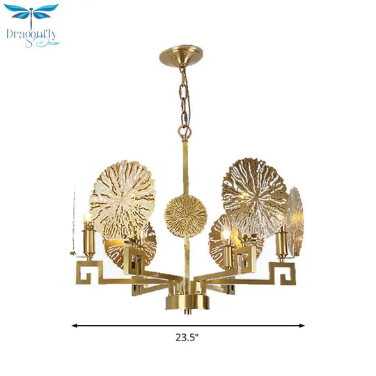 Metal Gold Chandelier Light Fixture Lotus 6/8/10 Lights Colonialism Down Lighting Pendant