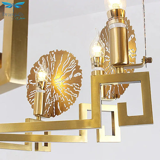 Metal Gold Chandelier Light Fixture Lotus 6/8/10 Lights Colonialism Down Lighting Pendant