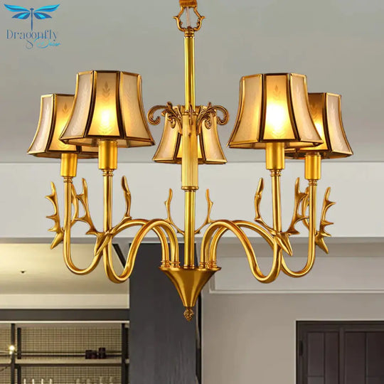 Metal Gold Chandelier Lighting Curved Arm 3/5/6 Lights Colonialist Hanging Lamp Kit