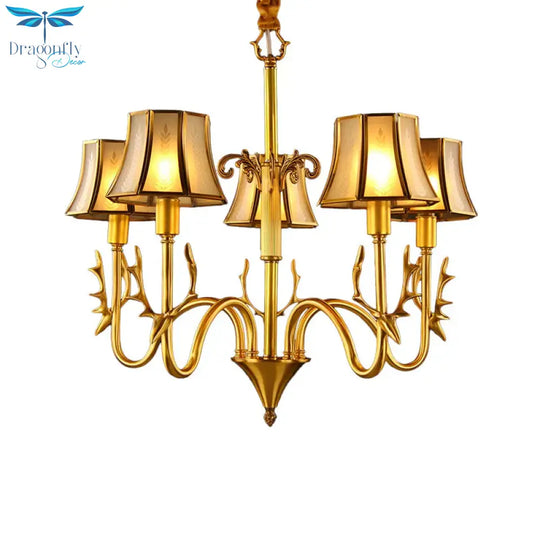 Metal Gold Chandelier Lighting Curved Arm 3/5/6 Lights Colonialist Hanging Lamp Kit