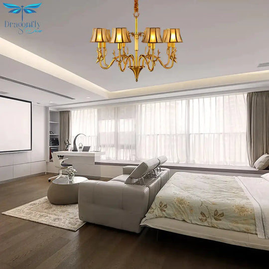 Metal Gold Chandelier Lighting Curved Arm 3/5/6 Lights Colonialist Hanging Lamp Kit