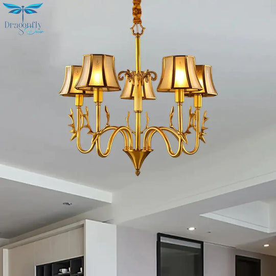 Metal Gold Chandelier Lighting Curved Arm 3/5/6 Lights Colonialist Hanging Lamp Kit