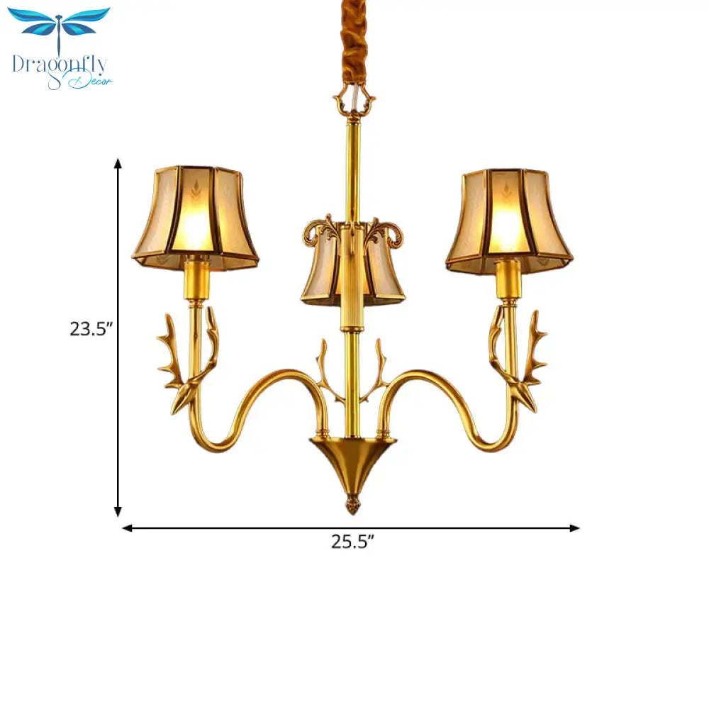 Metal Gold Chandelier Lighting Curved Arm 3/5/6 Lights Colonialist Hanging Lamp Kit